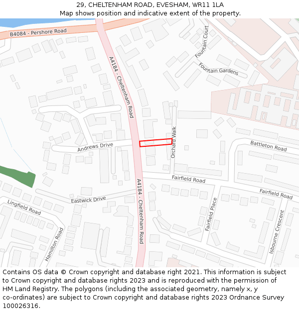 29, CHELTENHAM ROAD, EVESHAM, WR11 1LA: Location map and indicative extent of plot
