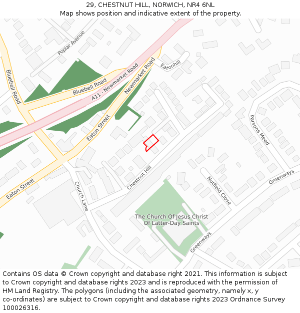 29, CHESTNUT HILL, NORWICH, NR4 6NL: Location map and indicative extent of plot