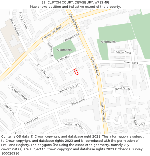 29, CLIFTON COURT, DEWSBURY, WF13 4RJ: Location map and indicative extent of plot