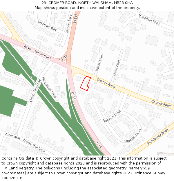 29, CROMER ROAD, NORTH WALSHAM, NR28 0HA: Location map and indicative extent of plot