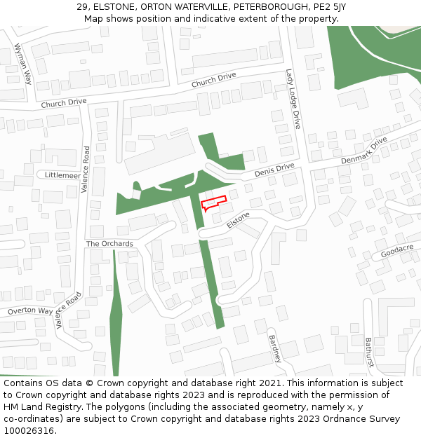 29, ELSTONE, ORTON WATERVILLE, PETERBOROUGH, PE2 5JY: Location map and indicative extent of plot