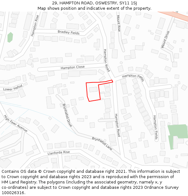 29, HAMPTON ROAD, OSWESTRY, SY11 1SJ: Location map and indicative extent of plot