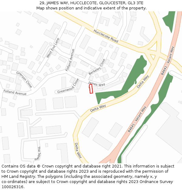 29, JAMES WAY, HUCCLECOTE, GLOUCESTER, GL3 3TE: Location map and indicative extent of plot