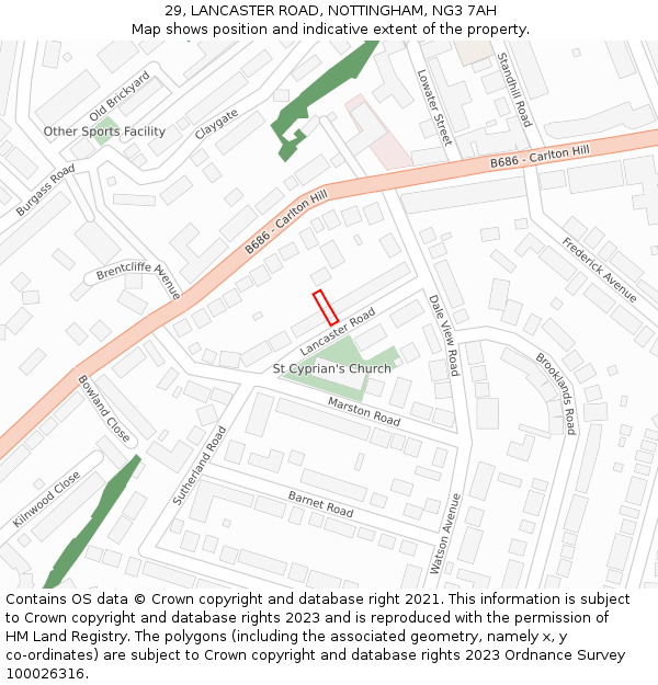 29, LANCASTER ROAD, NOTTINGHAM, NG3 7AH: Location map and indicative extent of plot