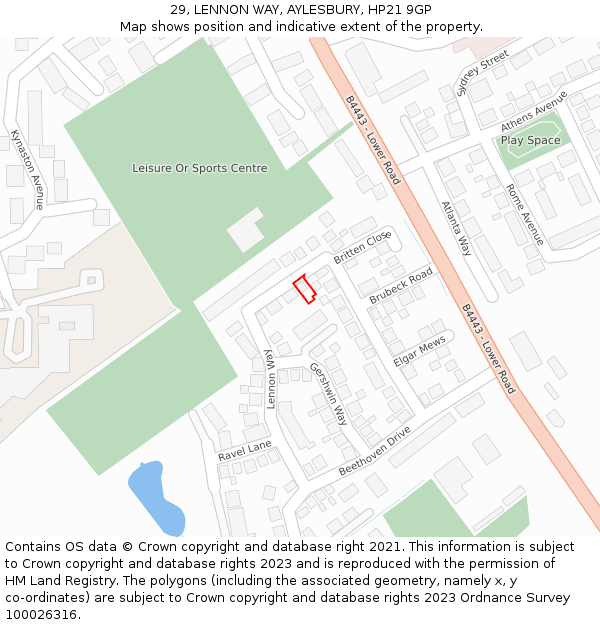 29, LENNON WAY, AYLESBURY, HP21 9GP: Location map and indicative extent of plot