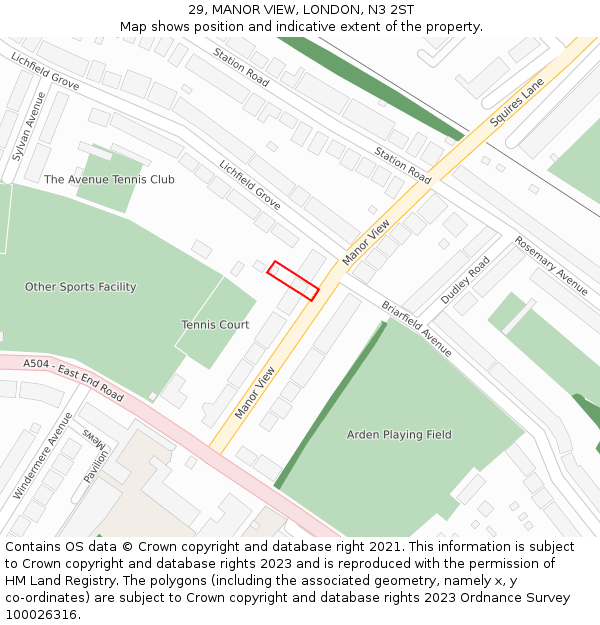 29, MANOR VIEW, LONDON, N3 2ST: Location map and indicative extent of plot
