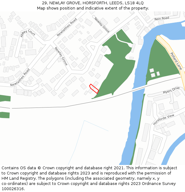 29, NEWLAY GROVE, HORSFORTH, LEEDS, LS18 4LQ: Location map and indicative extent of plot