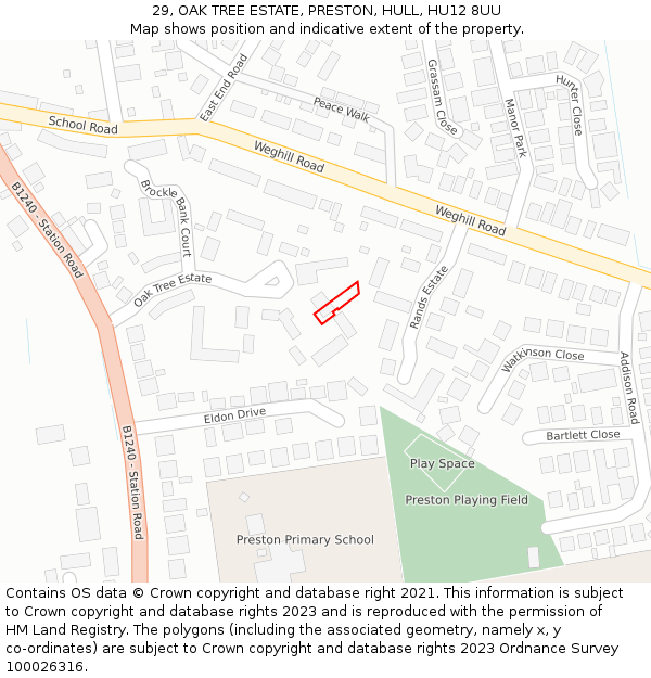 29, OAK TREE ESTATE, PRESTON, HULL, HU12 8UU: Location map and indicative extent of plot