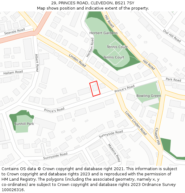 29, PRINCES ROAD, CLEVEDON, BS21 7SY: Location map and indicative extent of plot