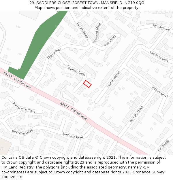 29, SADDLERS CLOSE, FOREST TOWN, MANSFIELD, NG19 0QG: Location map and indicative extent of plot
