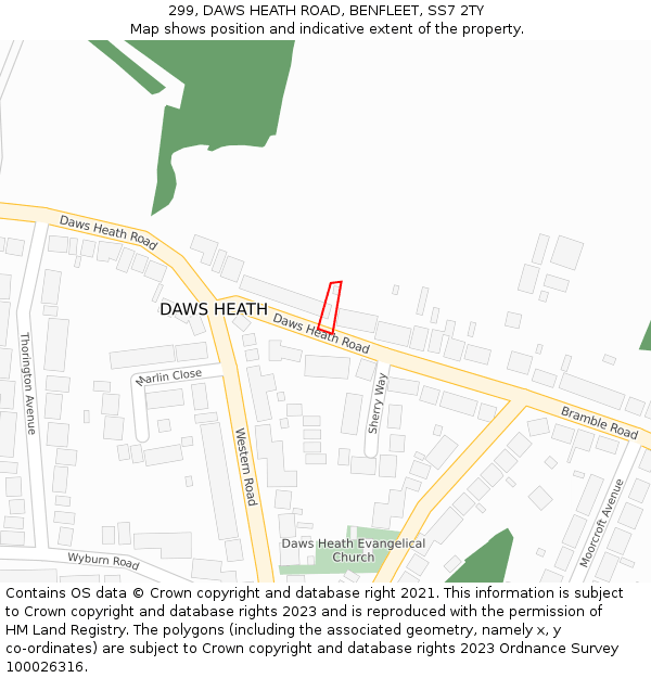 299, DAWS HEATH ROAD, BENFLEET, SS7 2TY: Location map and indicative extent of plot