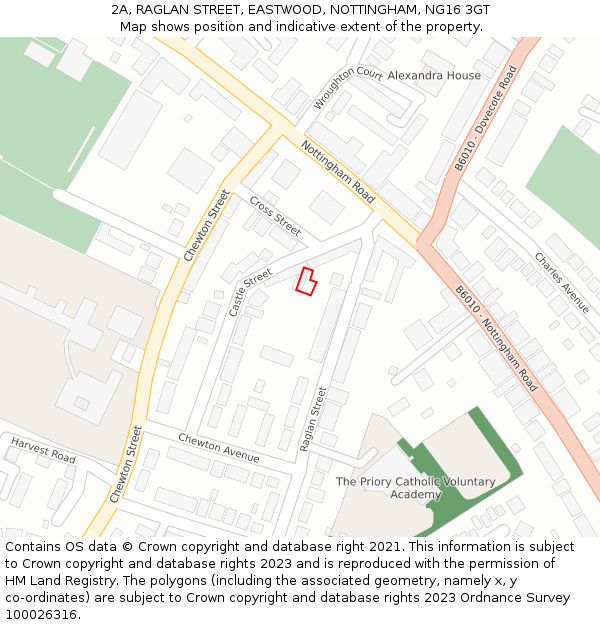 2A, RAGLAN STREET, EASTWOOD, NOTTINGHAM, NG16 3GT: Location map and indicative extent of plot