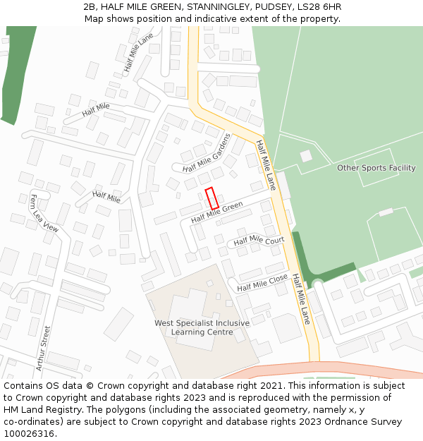 2B, HALF MILE GREEN, STANNINGLEY, PUDSEY, LS28 6HR: Location map and indicative extent of plot