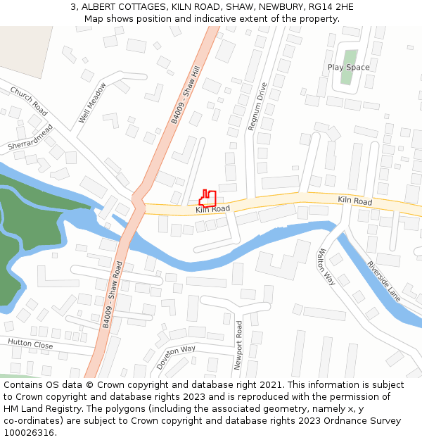 3, ALBERT COTTAGES, KILN ROAD, SHAW, NEWBURY, RG14 2HE: Location map and indicative extent of plot