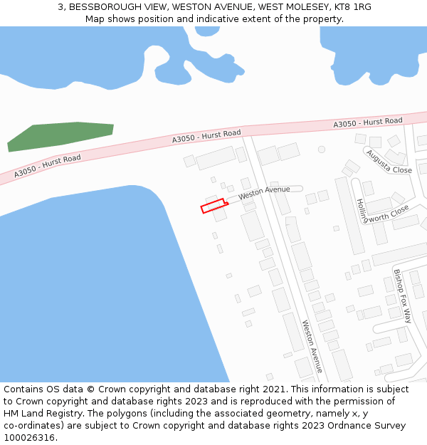3, BESSBOROUGH VIEW, WESTON AVENUE, WEST MOLESEY, KT8 1RG: Location map and indicative extent of plot