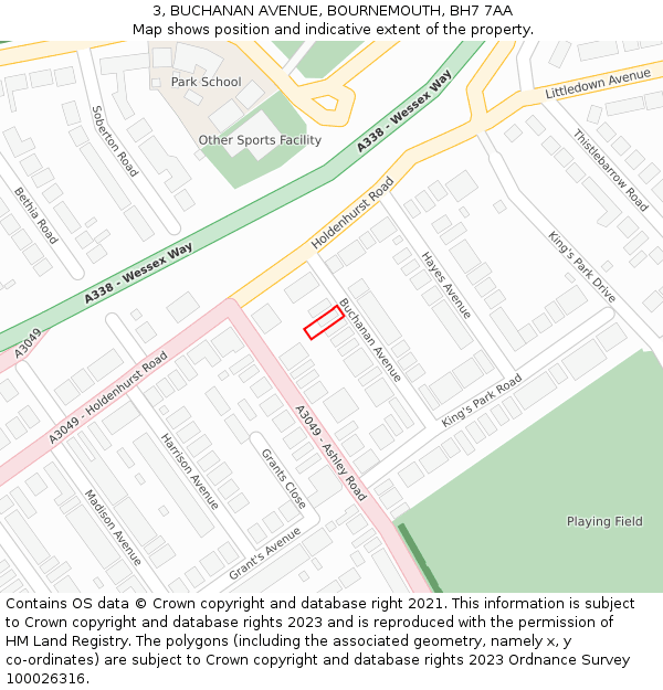 3, BUCHANAN AVENUE, BOURNEMOUTH, BH7 7AA: Location map and indicative extent of plot