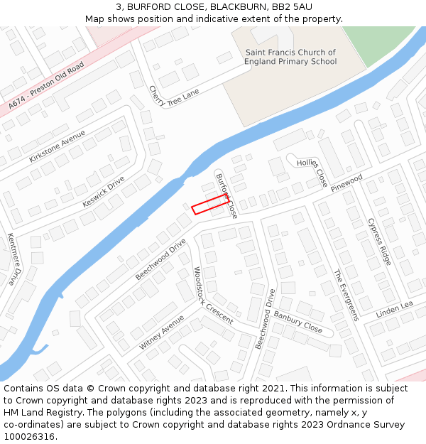 3, BURFORD CLOSE, BLACKBURN, BB2 5AU: Location map and indicative extent of plot