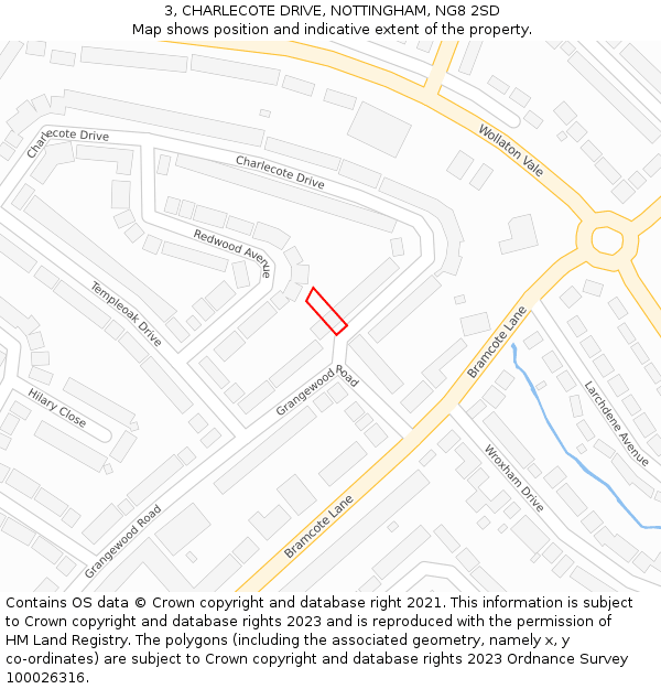 3, CHARLECOTE DRIVE, NOTTINGHAM, NG8 2SD: Location map and indicative extent of plot