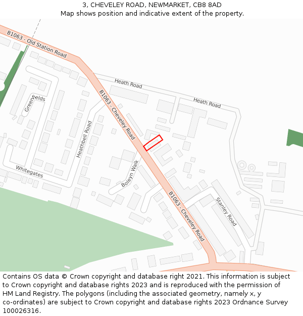 3, CHEVELEY ROAD, NEWMARKET, CB8 8AD: Location map and indicative extent of plot