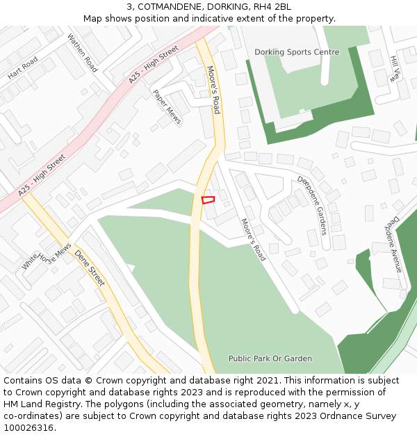 3, COTMANDENE, DORKING, RH4 2BL: Location map and indicative extent of plot