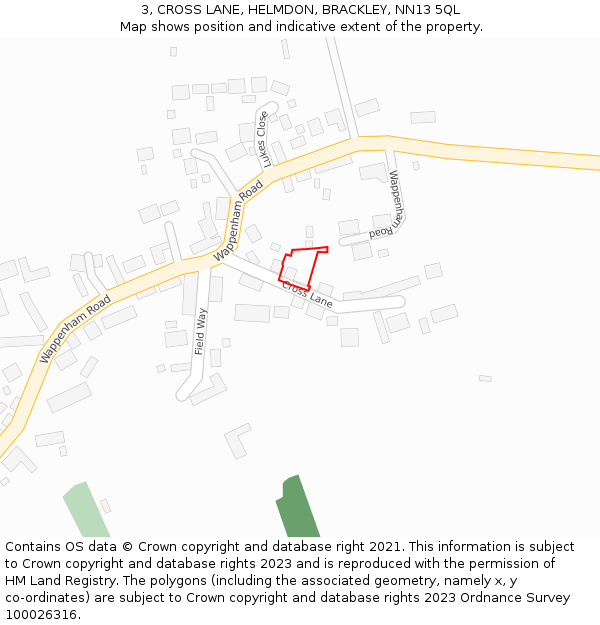 3, CROSS LANE, HELMDON, BRACKLEY, NN13 5QL: Location map and indicative extent of plot