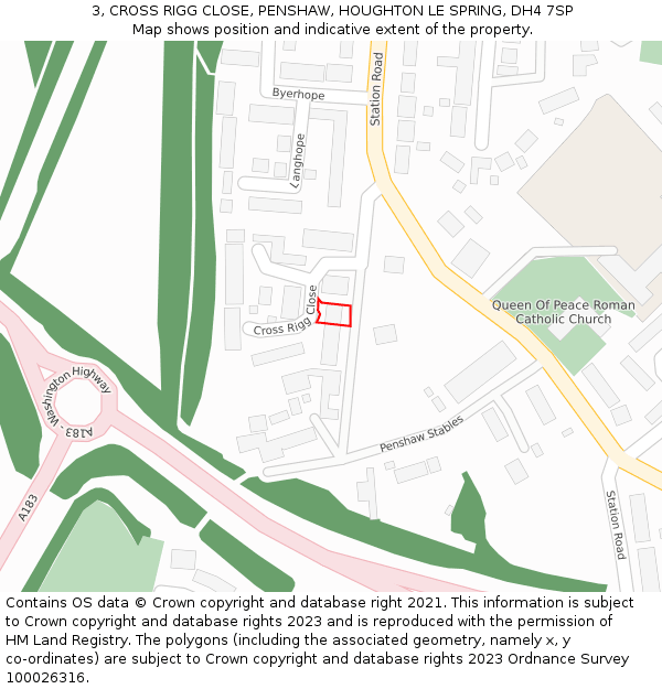 3, CROSS RIGG CLOSE, PENSHAW, HOUGHTON LE SPRING, DH4 7SP: Location map and indicative extent of plot