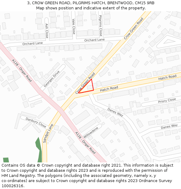 3, CROW GREEN ROAD, PILGRIMS HATCH, BRENTWOOD, CM15 9RB: Location map and indicative extent of plot