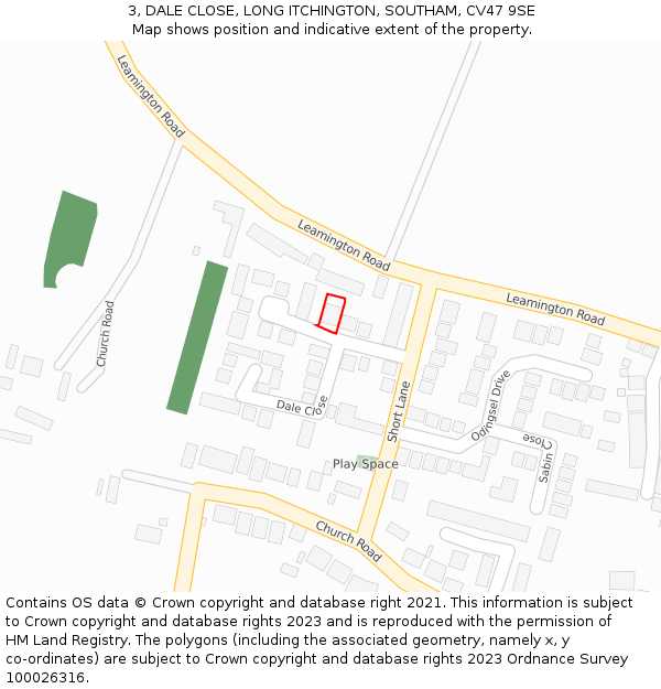 3, DALE CLOSE, LONG ITCHINGTON, SOUTHAM, CV47 9SE: Location map and indicative extent of plot