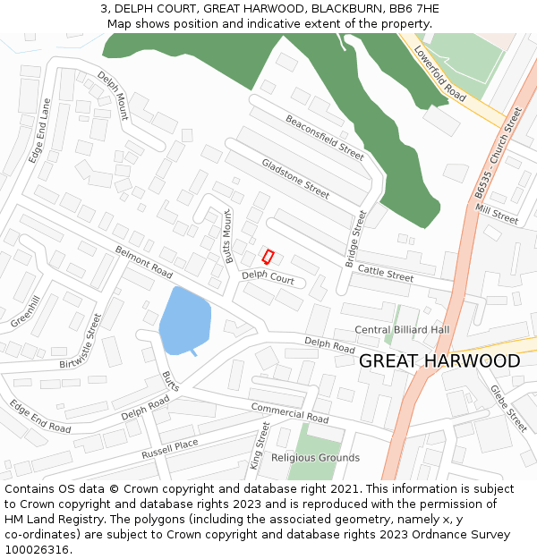 3, DELPH COURT, GREAT HARWOOD, BLACKBURN, BB6 7HE: Location map and indicative extent of plot