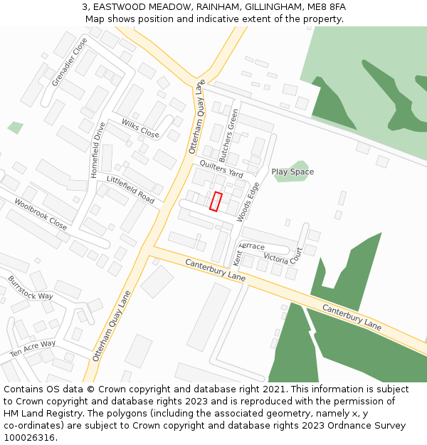 3, EASTWOOD MEADOW, RAINHAM, GILLINGHAM, ME8 8FA: Location map and indicative extent of plot