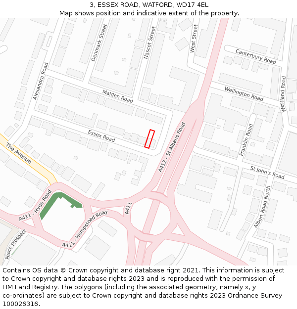 3, ESSEX ROAD, WATFORD, WD17 4EL: Location map and indicative extent of plot