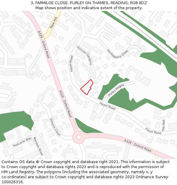 3, FARMILOE CLOSE, PURLEY ON THAMES, READING, RG8 8DZ: Location map and indicative extent of plot