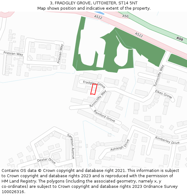 3, FRADGLEY GROVE, UTTOXETER, ST14 5NT: Location map and indicative extent of plot