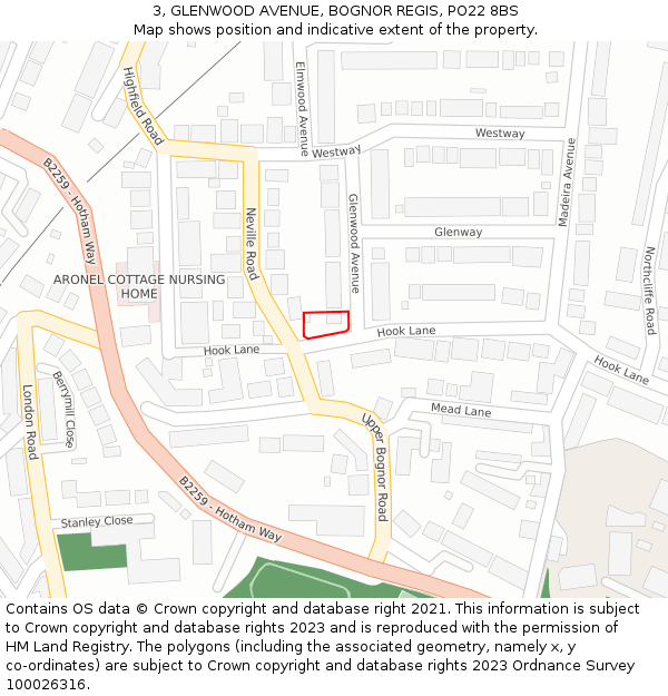 3, GLENWOOD AVENUE, BOGNOR REGIS, PO22 8BS: Location map and indicative extent of plot