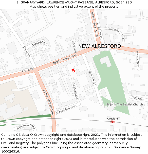 3, GRANARY YARD, LAWRENCE WRIGHT PASSAGE, ALRESFORD, SO24 9ED: Location map and indicative extent of plot