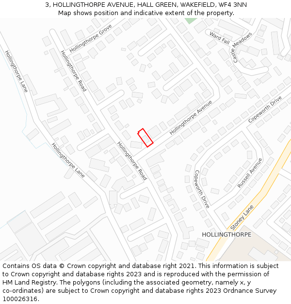 3, HOLLINGTHORPE AVENUE, HALL GREEN, WAKEFIELD, WF4 3NN: Location map and indicative extent of plot