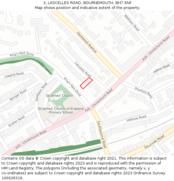 3, LASCELLES ROAD, BOURNEMOUTH, BH7 6NF: Location map and indicative extent of plot