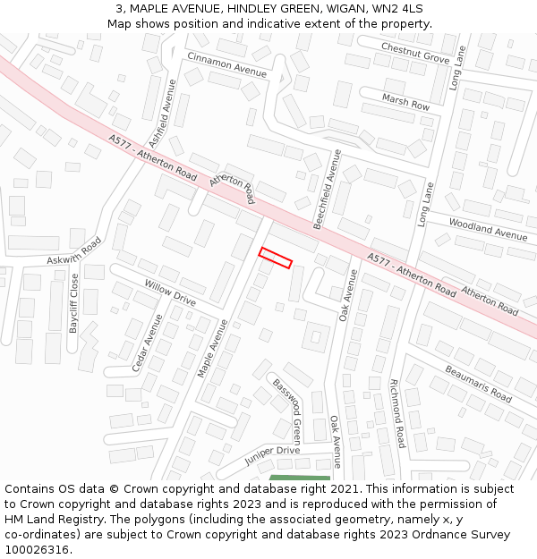 3, MAPLE AVENUE, HINDLEY GREEN, WIGAN, WN2 4LS: Location map and indicative extent of plot
