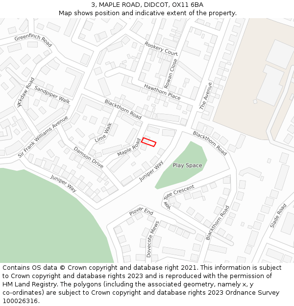 3, MAPLE ROAD, DIDCOT, OX11 6BA: Location map and indicative extent of plot