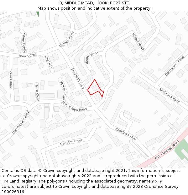 3, MIDDLE MEAD, HOOK, RG27 9TE: Location map and indicative extent of plot