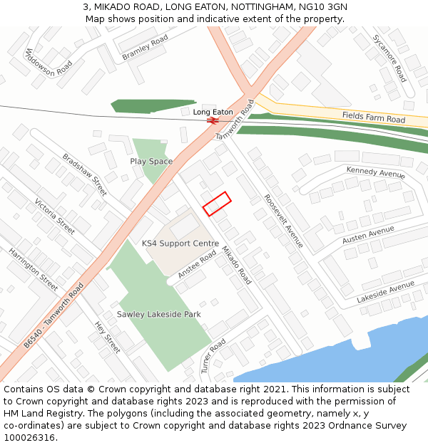3, MIKADO ROAD, LONG EATON, NOTTINGHAM, NG10 3GN: Location map and indicative extent of plot