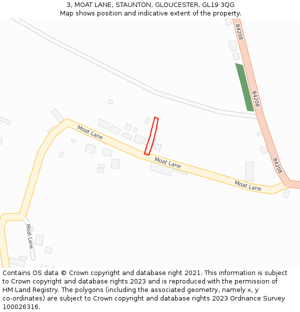 3, MOAT LANE, STAUNTON, GLOUCESTER, GL19 3QG: Location map and indicative extent of plot