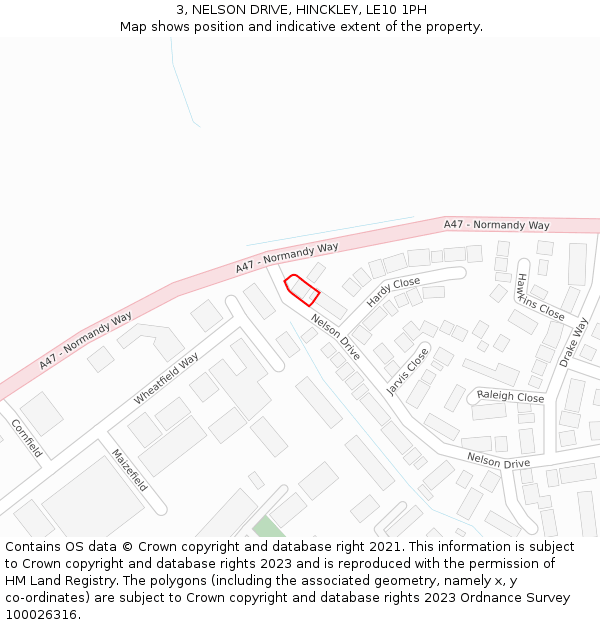 3, NELSON DRIVE, HINCKLEY, LE10 1PH: Location map and indicative extent of plot