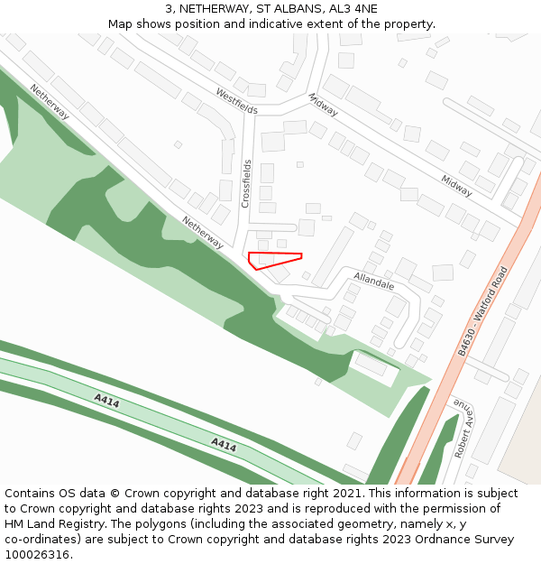 3, NETHERWAY, ST ALBANS, AL3 4NE: Location map and indicative extent of plot