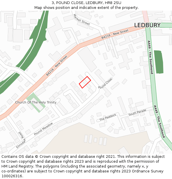 3, POUND CLOSE, LEDBURY, HR8 2SU: Location map and indicative extent of plot