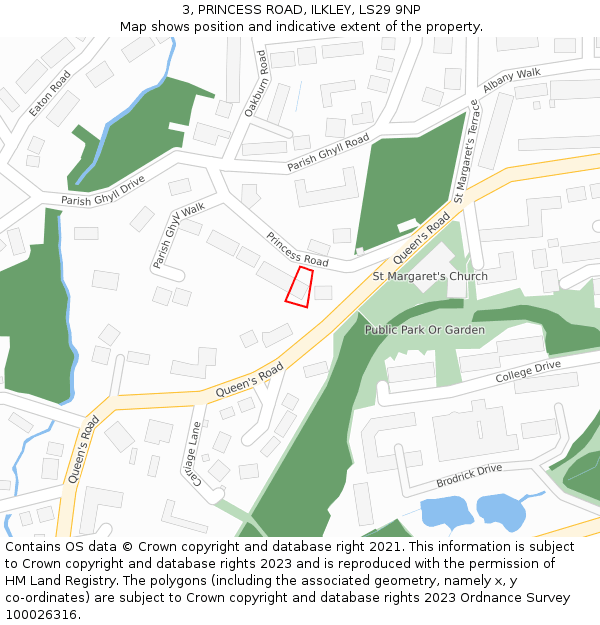 3, PRINCESS ROAD, ILKLEY, LS29 9NP: Location map and indicative extent of plot