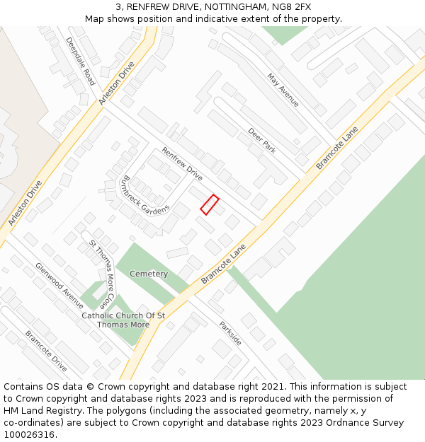 3, RENFREW DRIVE, NOTTINGHAM, NG8 2FX: Location map and indicative extent of plot