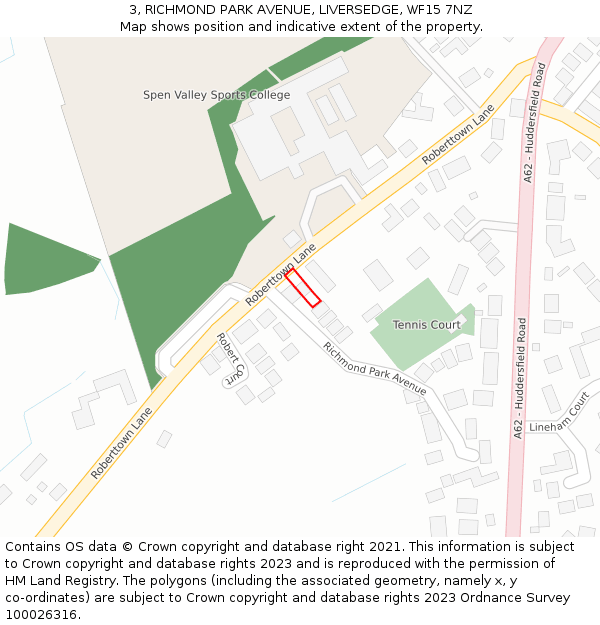 3, RICHMOND PARK AVENUE, LIVERSEDGE, WF15 7NZ: Location map and indicative extent of plot