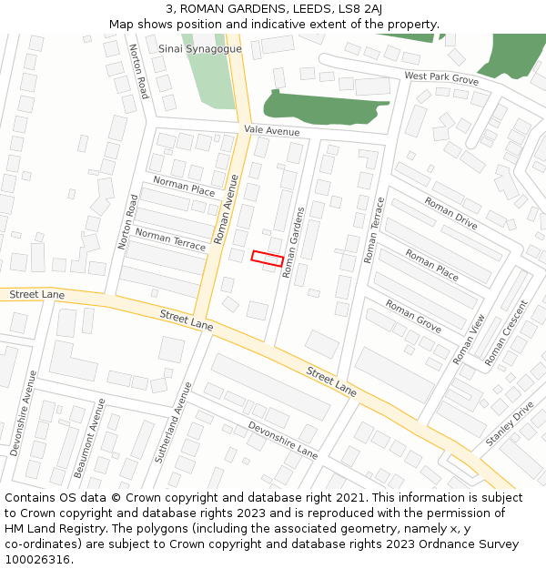 3, ROMAN GARDENS, LEEDS, LS8 2AJ: Location map and indicative extent of plot