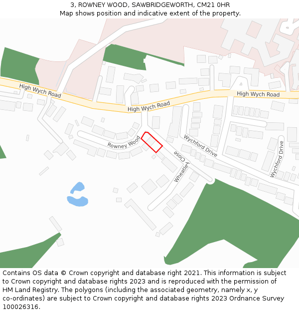 3, ROWNEY WOOD, SAWBRIDGEWORTH, CM21 0HR: Location map and indicative extent of plot